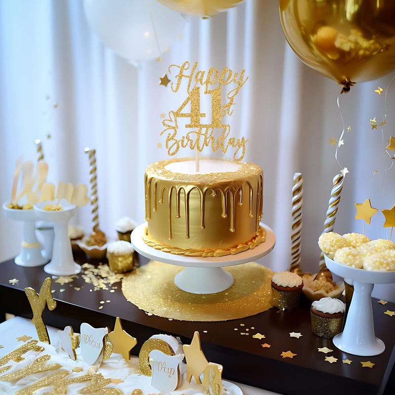 Yotawebery Happy 41st Birthday Cake Topper  41st Birthday Decorations  Cheers to 41 Years  Hello 41  41st Happy Birthday Party Supplies Gold Glitter - Image 3