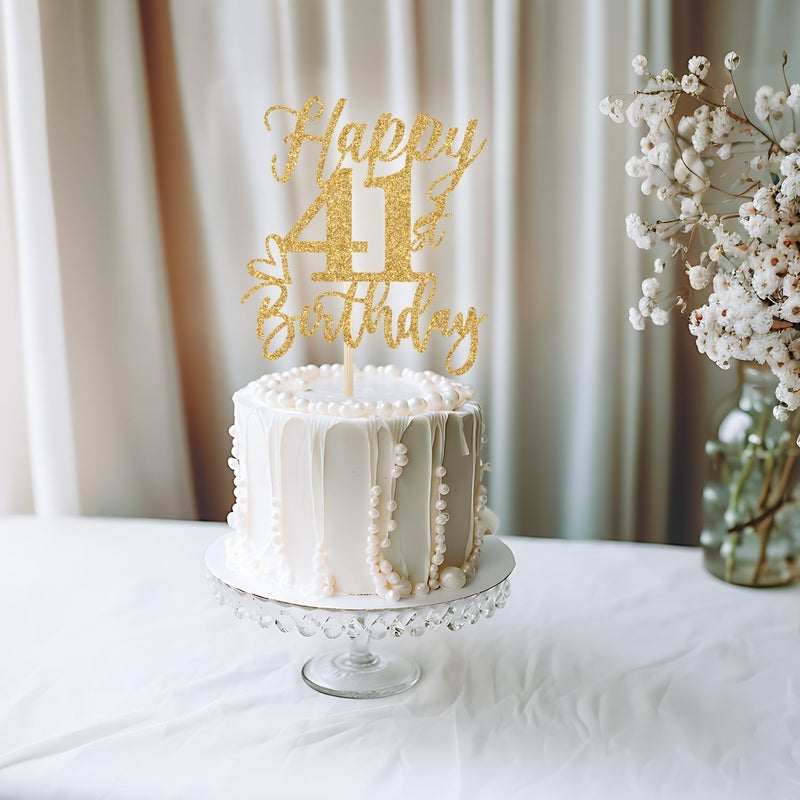 Yotawebery Happy 41st Birthday Cake Topper  41st Birthday Decorations  Cheers to 41 Years  Hello 41  41st Happy Birthday Party Supplies Gold Glitter - Image 5