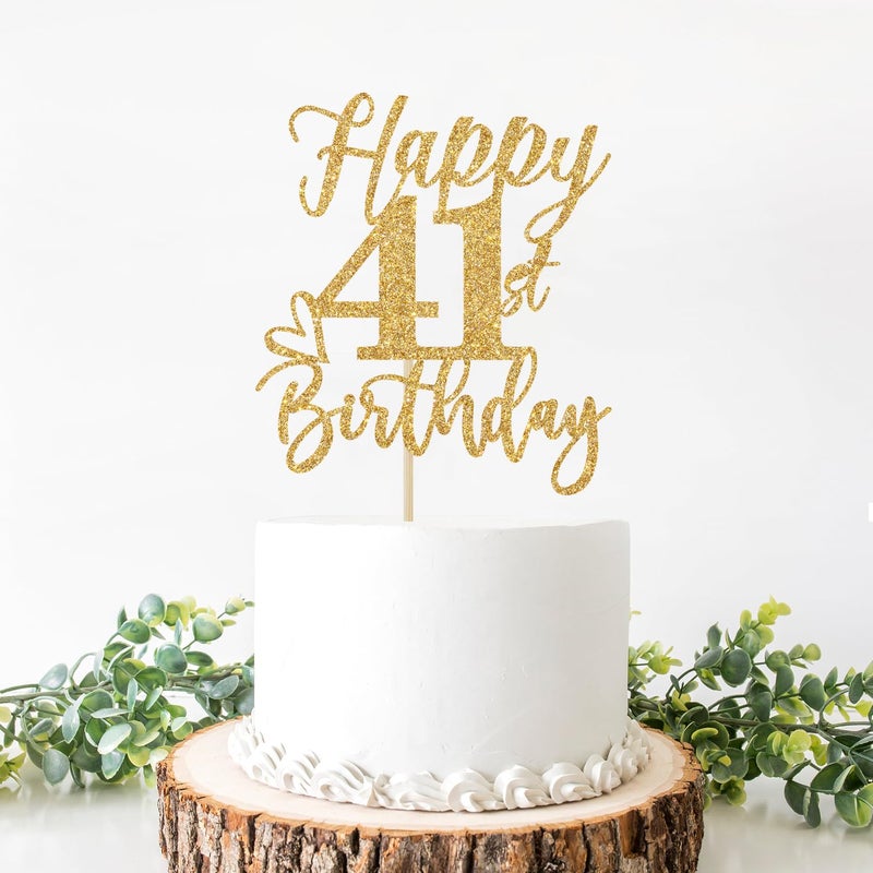 Yotawebery Happy 41st Birthday Cake Topper  41st Birthday Decorations  Cheers to 41 Years  Hello 41  41st Happy Birthday Party Supplies Gold Glitter - Image 2
