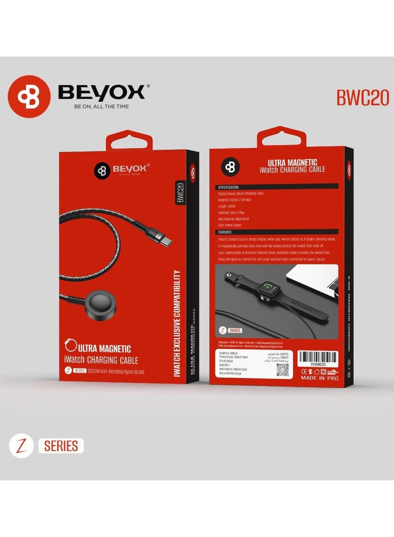 BEYOX BWC20 Ultra Magnetic Apple Watch Fast Charging Cable, 120cm Nylon Braided Fast Charging C Cable, Anti-Bending Durable Cord, Magnetic Charger for Apple Watch All Series (Series 1,2,3,4,5,6,7,8,9,10,11,SE and Ultra 1,2,3) - Image 2
