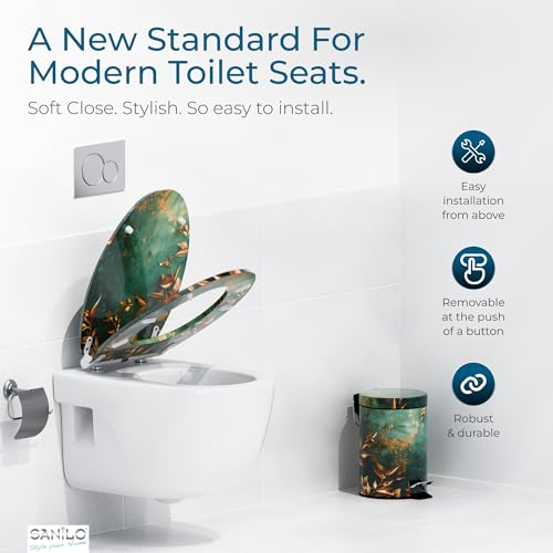Sanilo Wooden Toilet Seat with Quick Release & Soft Close [ELONGATED] - Decorative & Slow Close Molded Wood Seat - With One Click for Easy Installation & Cleaning - With Adjustable Fit (Greego) - Image 2