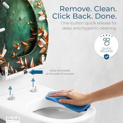 Sanilo Wooden Toilet Seat with Quick Release & Soft Close [ELONGATED] - Decorative & Slow Close Molded Wood Seat - With One Click for Easy Installation & Cleaning - With Adjustable Fit (Greego) - Image 3