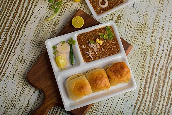 AWICKTIK Polypropylene MicrowaveSafe 12 Pieces 3Compartments DividedDinner 9 Inches Pav Bhaji Plate White - Image 2