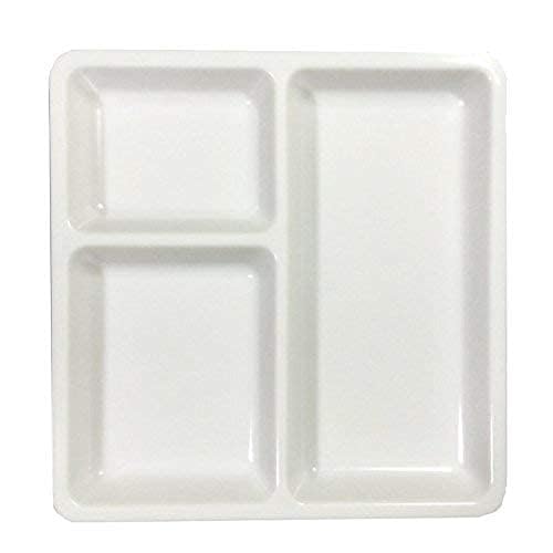 AWICKTIK Polypropylene MicrowaveSafe 12 Pieces 3Compartments DividedDinner 9 Inches Pav Bhaji Plate White - Image 4