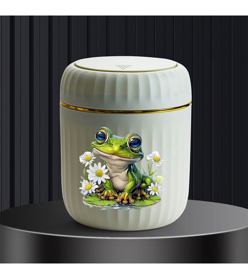 White Press Top Frog Trash Can Hands Free Oval Desktop Waste Basket - Image 2