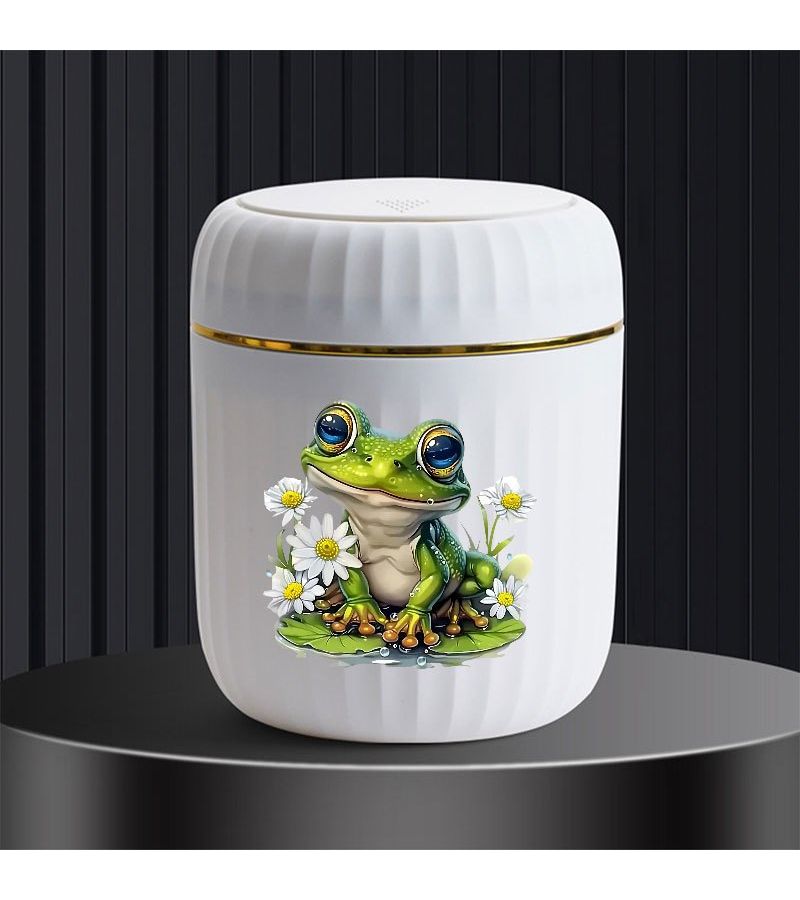 White Press Top Frog Trash Can Hands Free Oval Desktop Waste Basket - Image 4