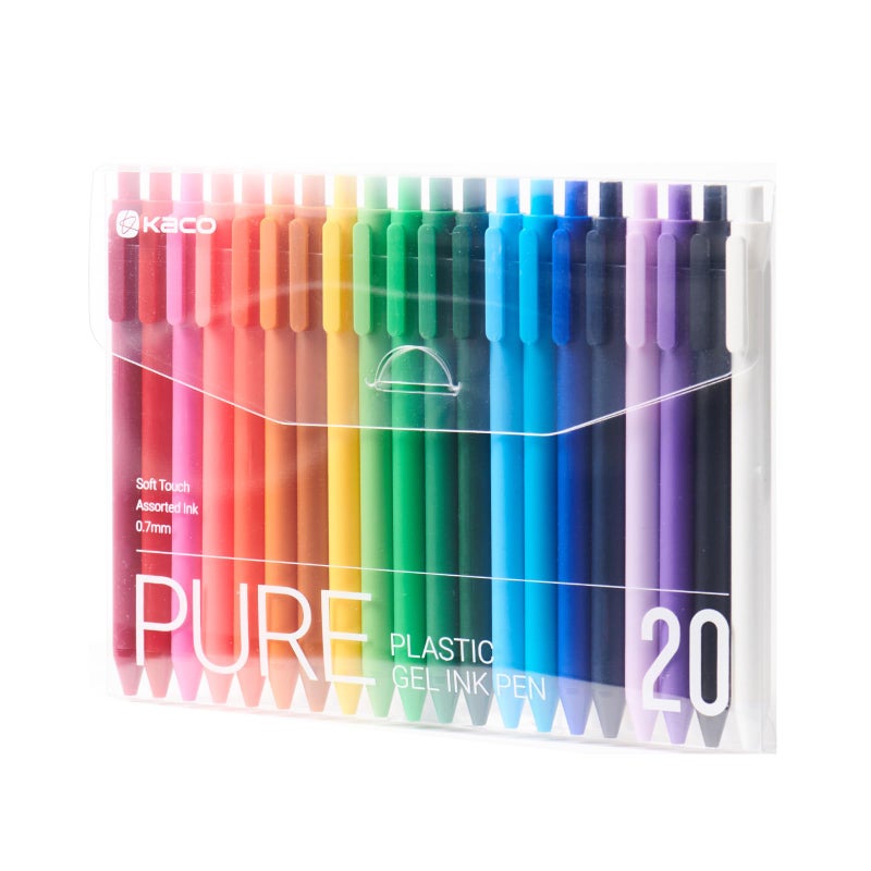 Kaco PURE Gel Pens 20 Pieces 0.7mm Assorted Color Ink Aesthetic Journaling Pens Cute, Retractable, Soft Touch Barrel, Quick Drying - Image 1