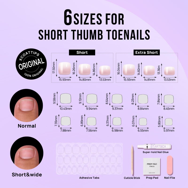 BTArtbox Press on Toenails Short, Pink Ombre Toenail Press Ons Square for Women, Light Weight & Fit Perfectly Press on Toe Nails with Glue, Fake Toenails in 16 Sizes- 32 Toenails Kit, Baby Boomer Pink - Image 3