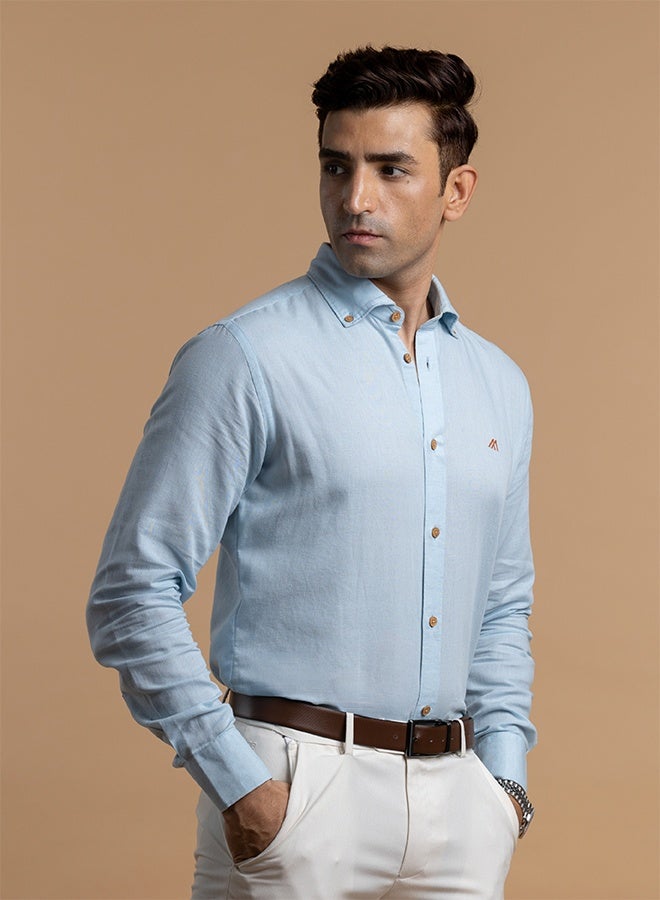 تكلف The Breezy Linen Sky Blue Shirt, Comfort Fit - Image 1