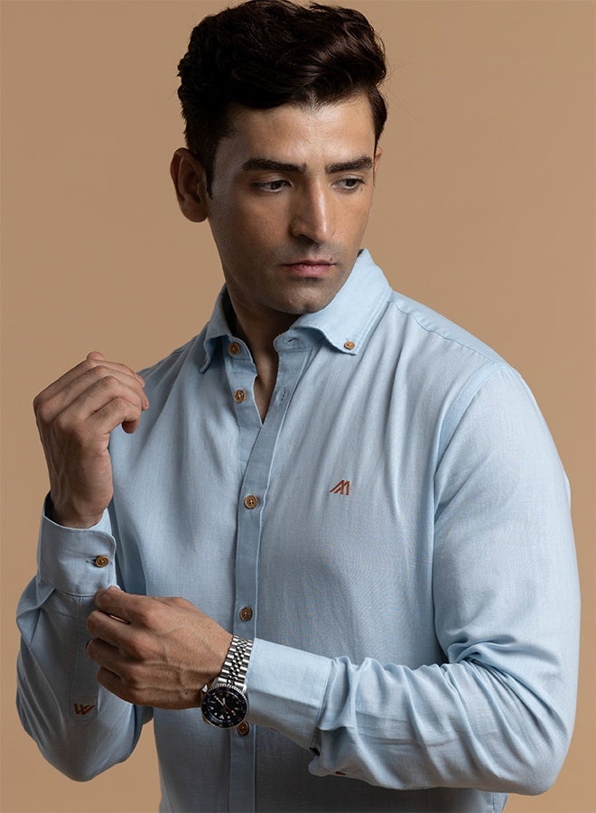 تكلف The Breezy Linen Sky Blue Shirt, Comfort Fit - Image 3