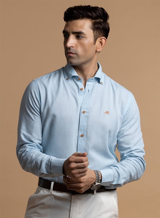 تكلف The Breezy Linen Sky Blue Shirt, Comfort Fit - Image 2