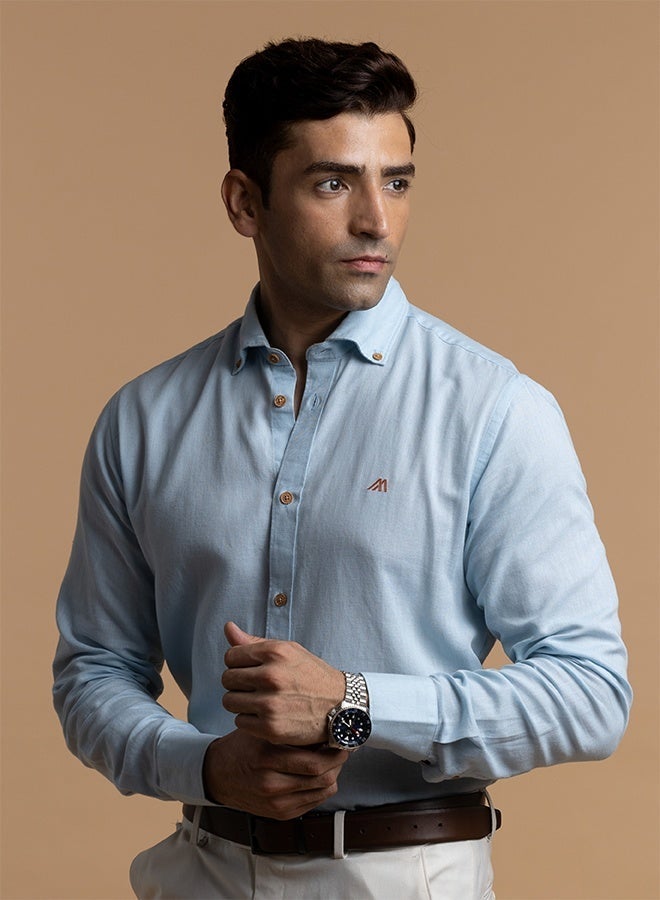 تكلف The Breezy Linen Sky Blue Shirt, Comfort Fit - Image 4