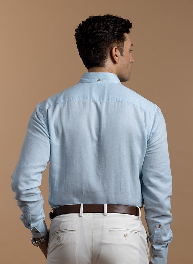 تكلف The Breezy Linen Sky Blue Shirt, Comfort Fit - Image 5