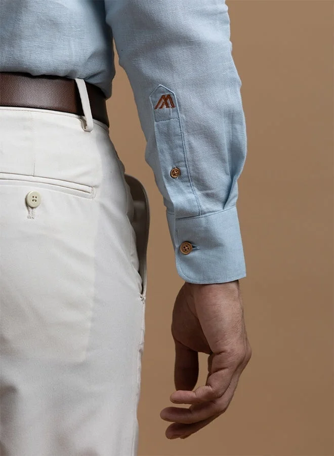 MANNERISM  The Breezy Linen Sky Blue Shirt, Comfort Fit for Men | Best Price UAE