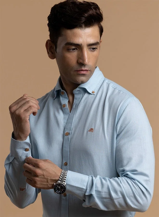 MANNERISM  The Breezy Linen Sky Blue Shirt, Comfort Fit for Men | Best Price UAE