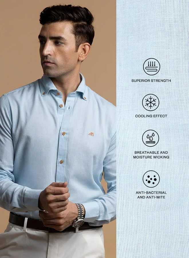 MANNERISM  The Breezy Linen Sky Blue Shirt, Comfort Fit for Men | Best Price UAE