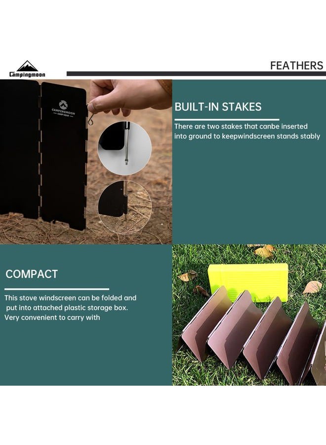 camping moon Campingmoon 10 Plates Foldable Camping Windscreen Folding Camp Stove Windshield with Storage Box - Image 3