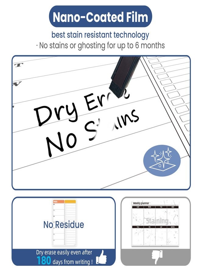 Clever Clean Non-Magnetic Dry Erase List for Fridge - Reusable 8"x11.5" List and Weekly Planning Board Stick to Most Smooth Surfaces - 3 Dry Erase Markers Included - Image 3