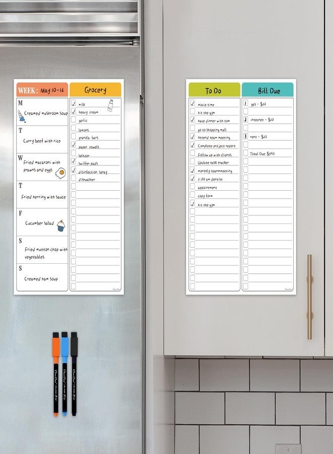 Clever Clean Non-Magnetic Dry Erase List for Fridge - Reusable 8"x11.5" List and Weekly Planning Board Stick to Most Smooth Surfaces - 3 Dry Erase Markers Included - Image 1