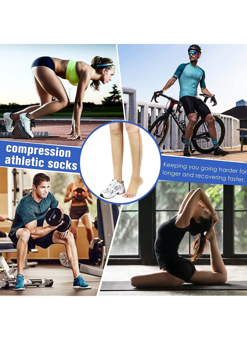 2 Pairs Compression Socks Open Toe Compression Stockings Knee High Socks with Zipper Compression Pantyhose 15-20mmHg for Improves Blood Circulation Prevents Leg Swelling (Black) - Image 5