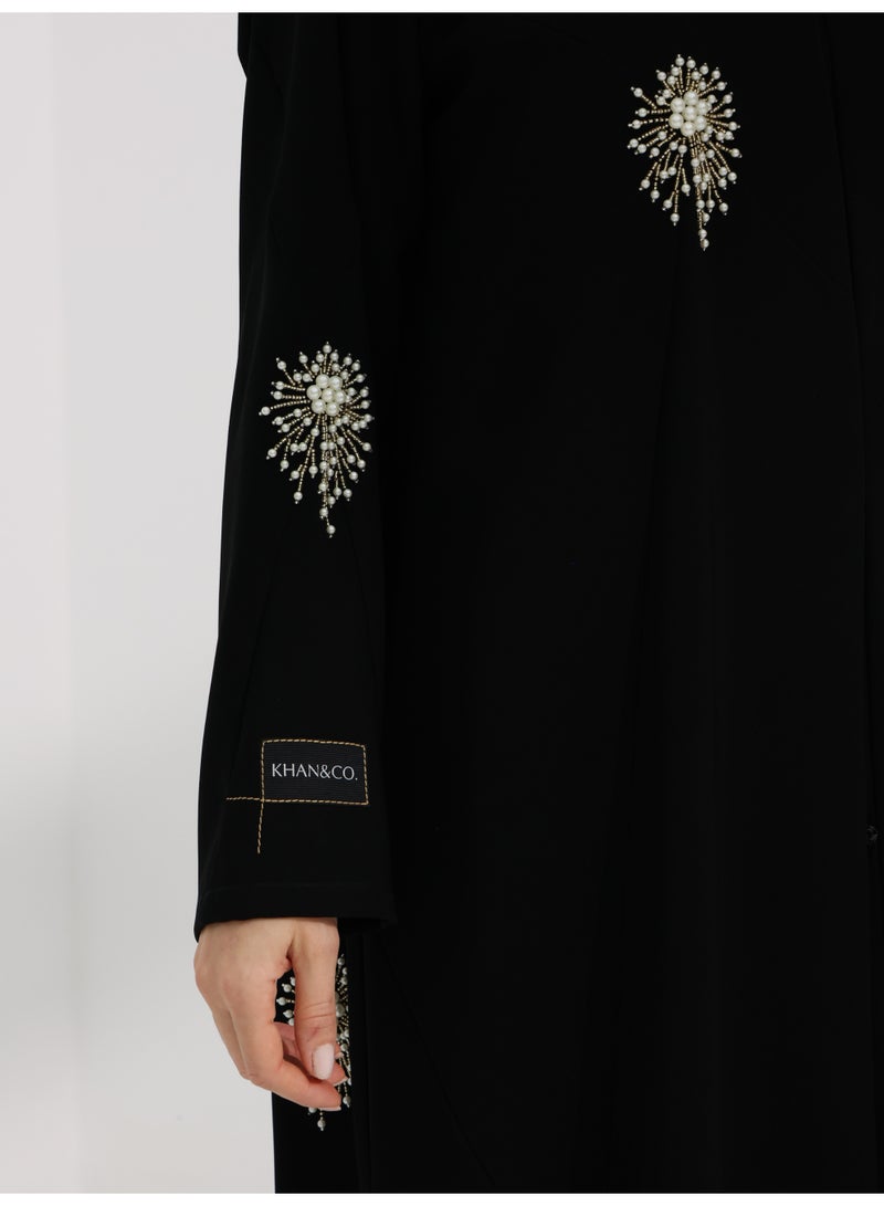Khan&Co. Love Of Pearls Abaya in black chiffon embroidered with pearls - by Abdullah Khan - Image 5