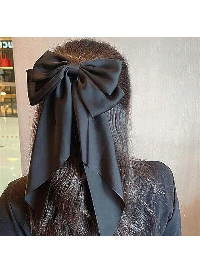 Generic - Large Bow Barrettes Silky Satin Hair Bow Clip Long Ribbon Bowknot Hair Pins for Women and Girls French Bow Hair Clip Cute Fashion Hair Accessories - Image 1