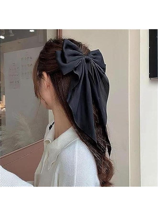 Generic - Large Bow Barrettes Silky Satin Hair Bow Clip Long Ribbon Bowknot Hair Pins for Women and Girls French Bow Hair Clip Cute Fashion Hair Accessories - Image 1