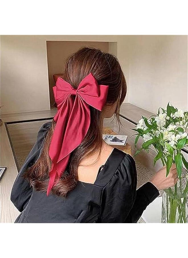 Generic - Large Bow Barrettes Silky Satin Hair Bow Clip Long Ribbon Bowknot Hair Pins for Women and Girls French Bow Hair Clip Cute Fashion Hair Accessories - Image 1