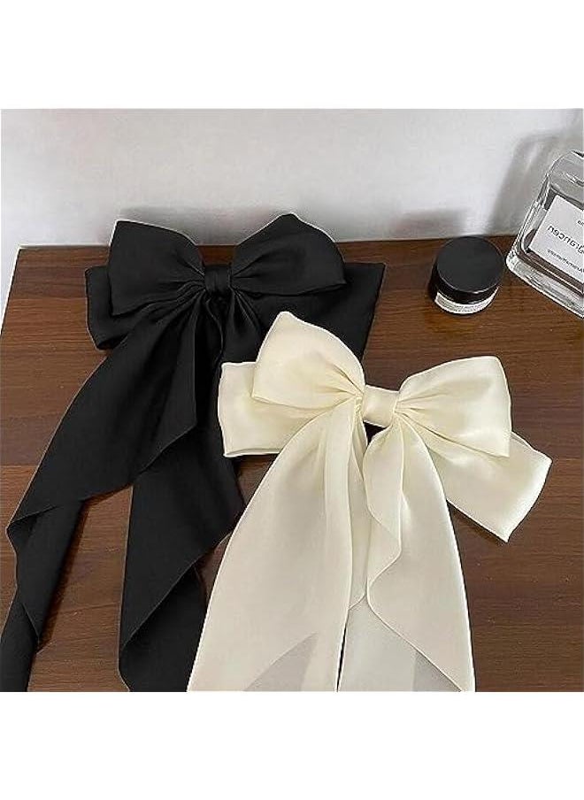 Generic - Large Bow Barrettes Silky Satin Hair Bow Clip Long Ribbon Bowknot Hair Pins for Women and Girls French Bow Hair Clip Cute Fashion Hair Accessories - Image 1