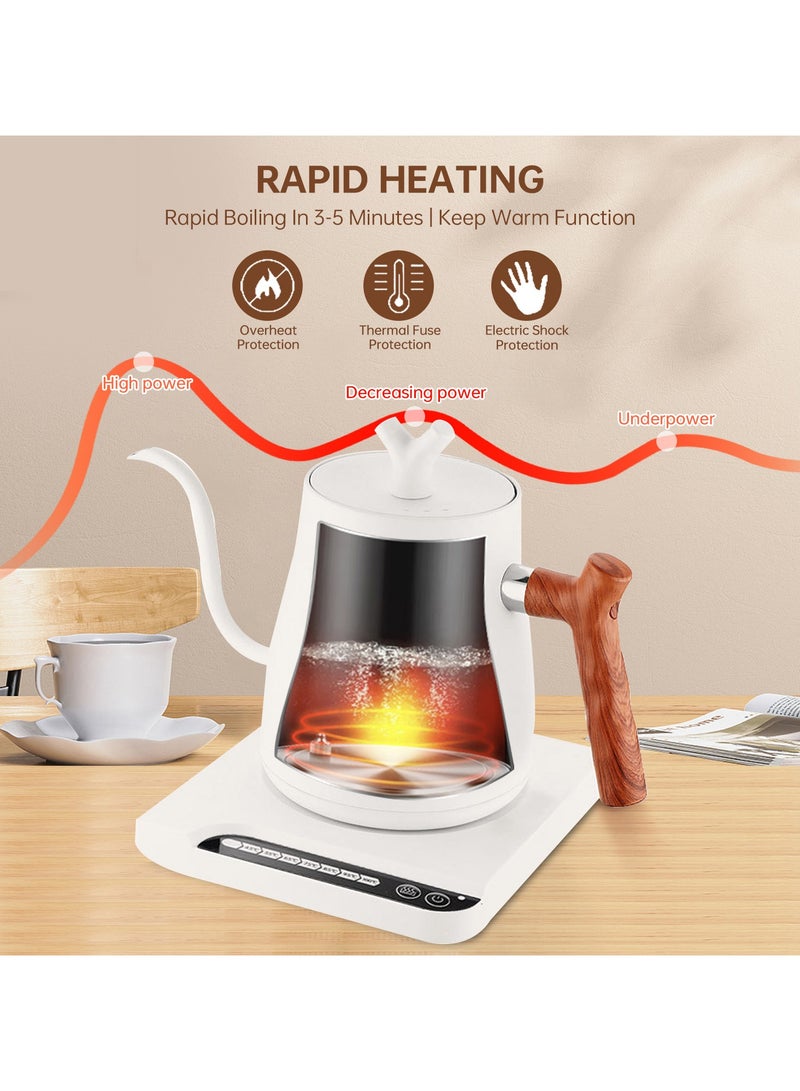 Perfin Electric Gooseneck Kettle 1L 1000W Water Kettle for Pour-over Coffee & Tea, 304 Stainless Steel Coffee and Tea Pot, Constant Temperature Coffee Kettle(White) (White) - Image 2