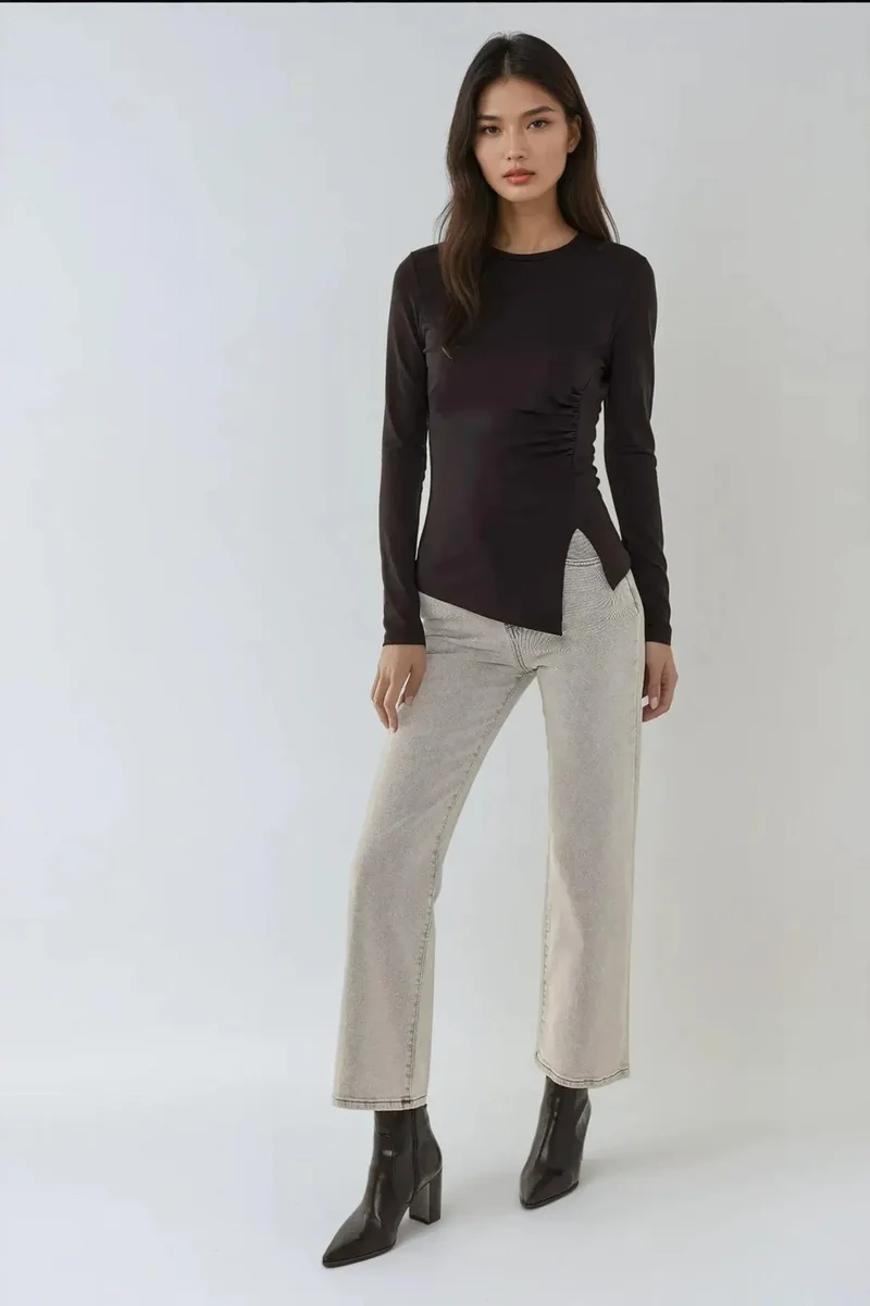 Hiccup Asymmetric Long Sleeve Crew Neck Top