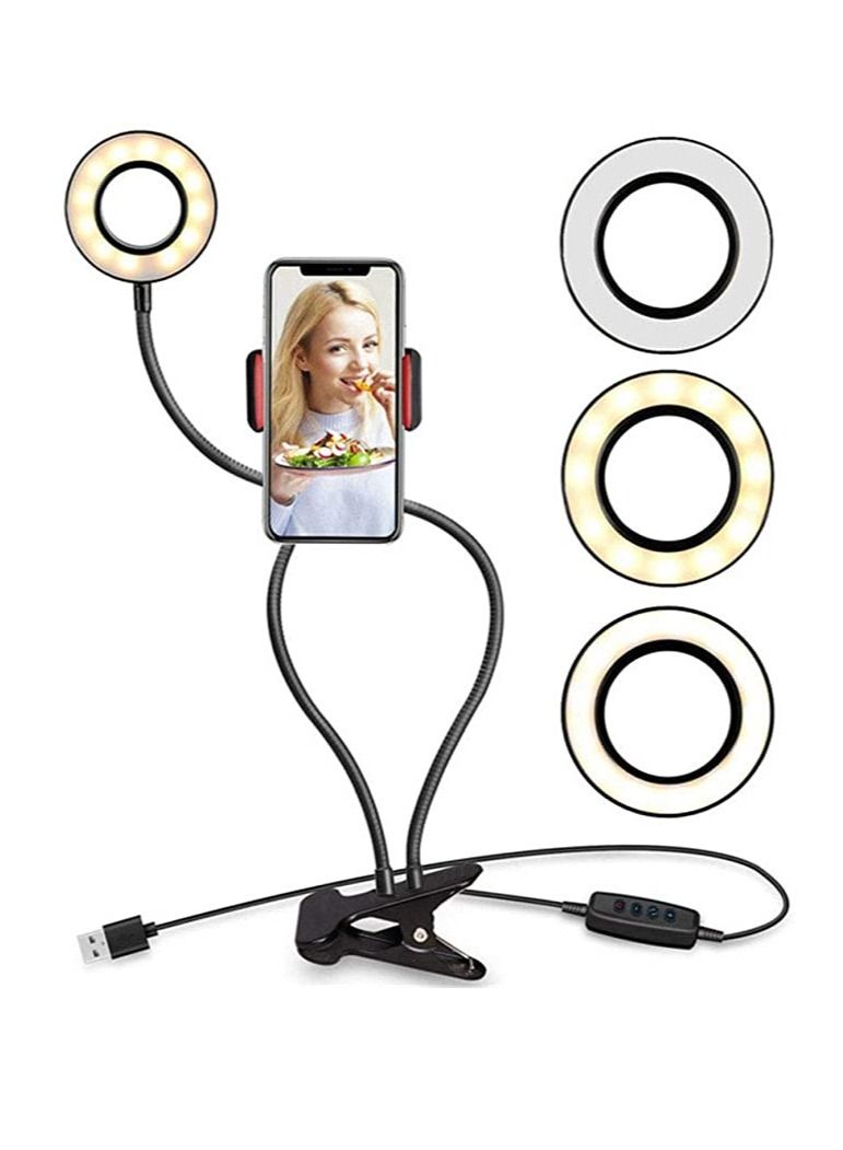 DUSALA Selfie Ring Light with Cell Phone Holder Stand for Live Stream Makeup Sixport Desk Lamp with 3 Light Modes Brightness Flexible Arms Compatible Light 4 inch - Image 1