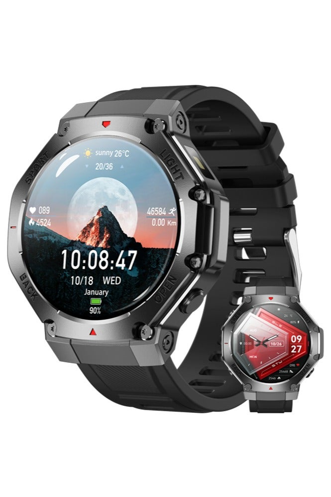 RollsTimi  Smart Watch for Men,1.53" HD/410mAh Battery Smart Watches with LED Flashlight for Android iOS Fitness Tracker with Sleep Tracking,Black Silicone - Image 1