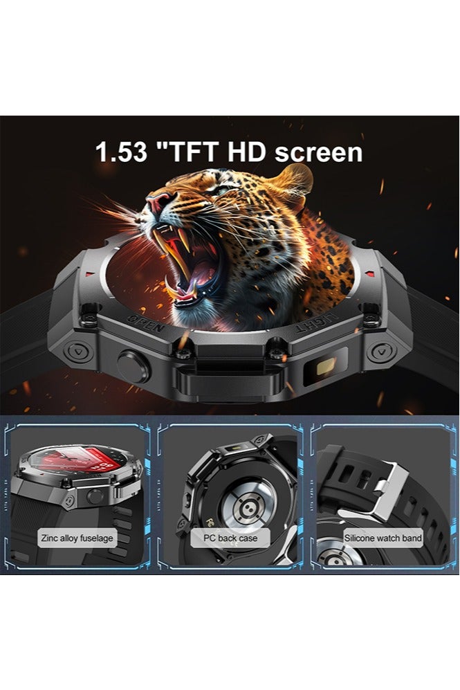 RollsTimi  Smart Watch for Men,1.53" HD/410mAh Battery Smart Watches with LED Flashlight for Android iOS Fitness Tracker with Sleep Tracking,Black Silicone - Image 2