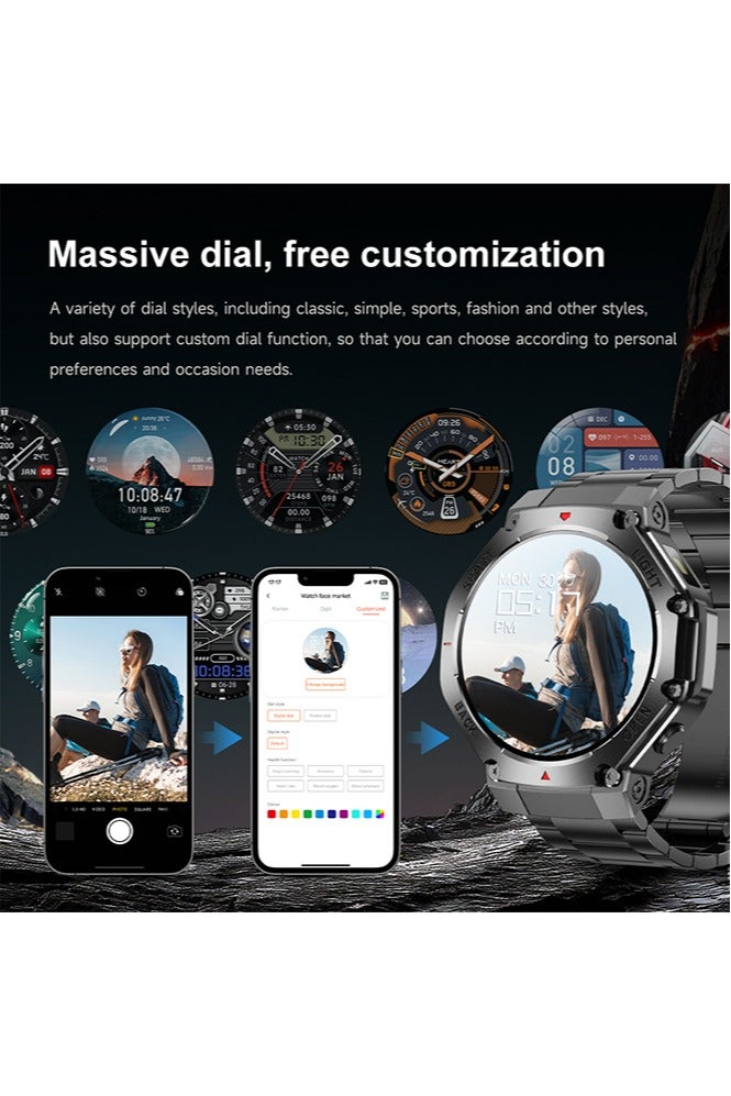 RollsTimi  Smart Watch for Men,1.53" HD/410mAh Battery Smart Watches with LED Flashlight for Android iOS Fitness Tracker with Sleep Tracking,Black Silicone - Image 4
