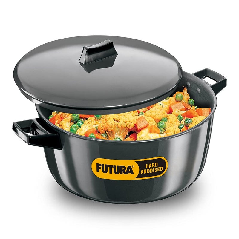 Hawkins Futura 6 Litre Cook n Serve Bowl Hard Anodised Saucepan with Hard Anodised Lid Sauce Pan for Cooking and Serving Black ACB60 Aluminium