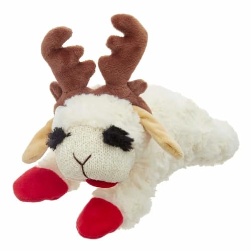 Multipet Holiday Lamb Chop with Reindeer Antlers Plush Dog Toy (10.5" Laying Lamb),All Breed Sizes - Image 3