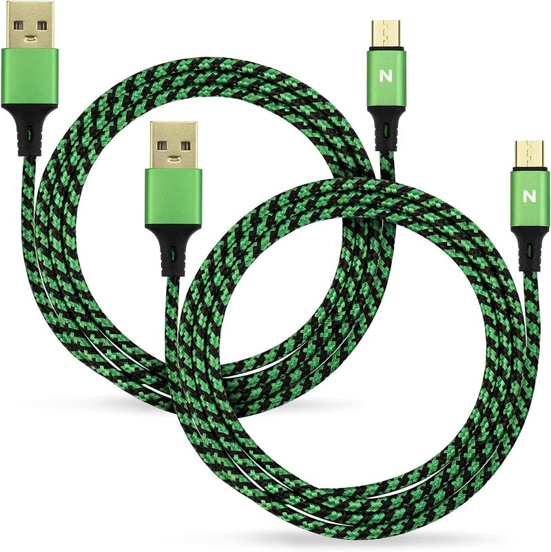 NiTHO Set Of 2 Charge and Play Cables Compatible with Xbox One and Playstation 4 Controllers, 4 Meters Extra Long USB-A to Micro-USB Charger Cable Power Cord (2 Cables, Green) - Image 1