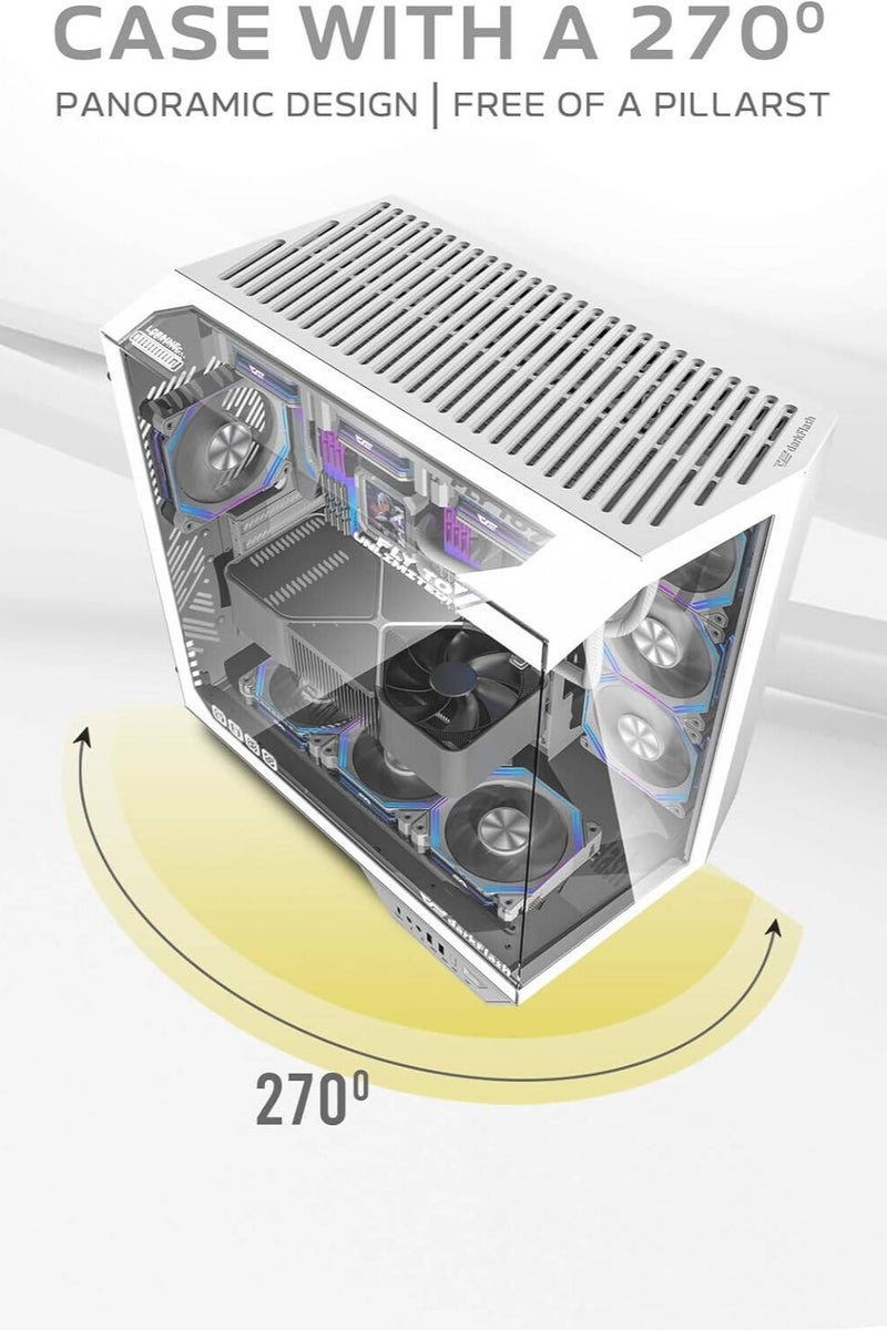 DarkFlash DY470 ATX Computer Case, 4x Pre-Installed aRGB Fans, 360mm Radiators, Up to 10x 120mm Fan Support, Cable Management Panel, 330° Immersive Panoramic View, 3 Glass Panels, Ice White - Image 5