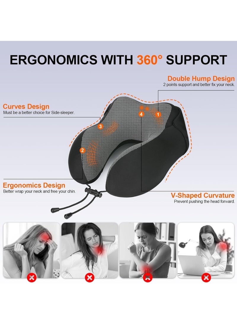 SYOSI Neck Pillow for Travel, Memory Foam Travel with Hood, Adult Airplane Head Rest Support, Portable Office Cars Trains Long Flights Sleeping (Black)  - Image 5