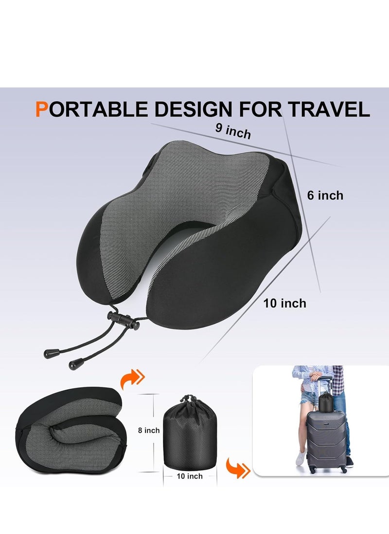 SYOSI Neck Pillow for Travel, Memory Foam Travel with Hood, Adult Airplane Head Rest Support, Portable Office Cars Trains Long Flights Sleeping (Black)  - Image 3