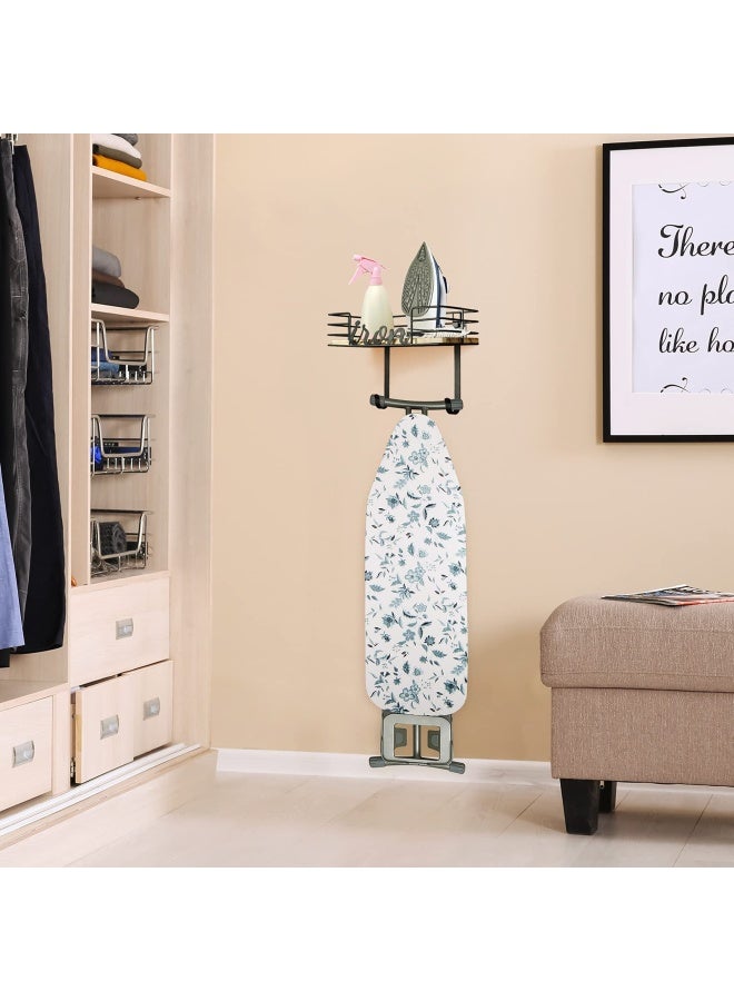 TJMOREE Hanger wall mount Laundry Room Iron and ironing board Holder Metal with Large Storage Wooden Base Basket and Removable Hooks Black - Image 4
