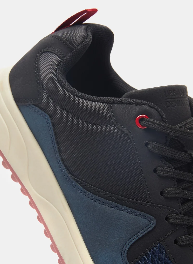 shoexpress Textured Lace Up Sneakers Navy