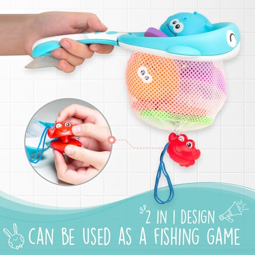 Comfylife Baby Bath Toy Organizer - Bath Toy Storage for Shower - Bathtub Toy Organizer Includes Foam Bath Toys (Numbers & Letters & Squirty Toys) + Extra Net That Doubles as a Toy - Image 2