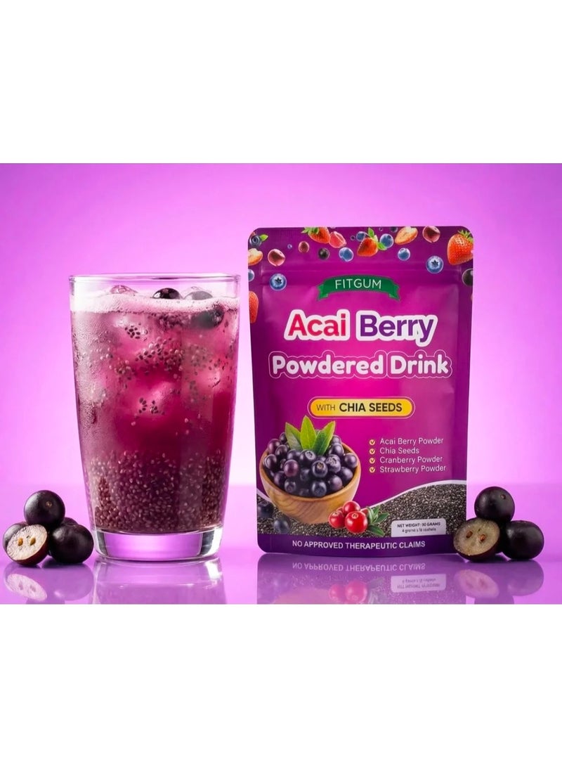 FITGUM Acai Berry Powder Drink with chia seeds 4gramsx10 sachets - Image 1