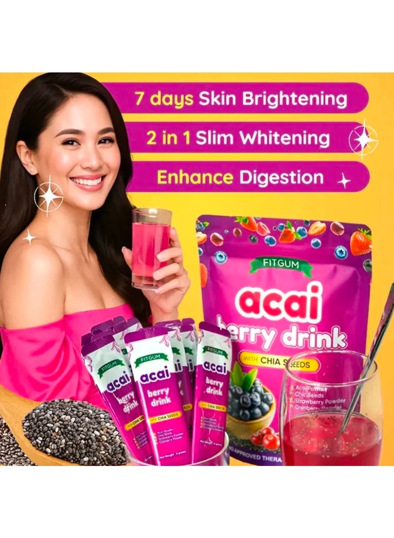 FITGUM Acai Berry Powder Drink with chia seeds 4gramsx10 sachets - Image 2