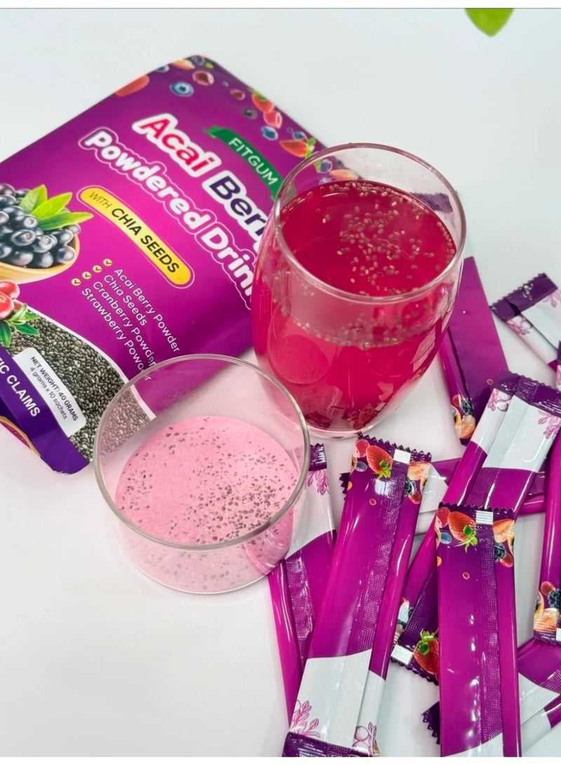 FITGUM Acai Berry Powder Drink with chia seeds 4gramsx10 sachets - Image 3