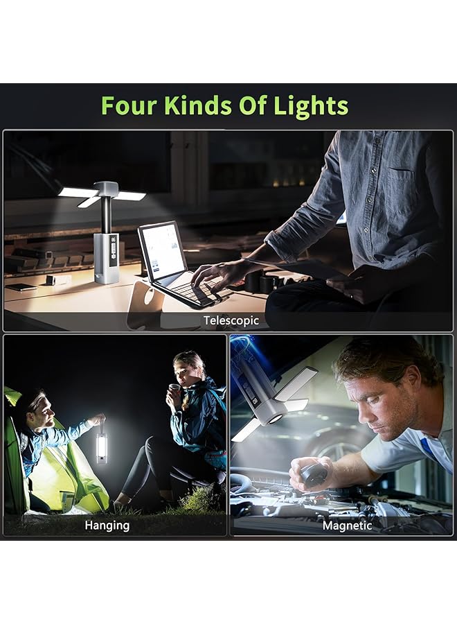 KASTWAVE Camping Lantern Foldable Camping Lights Rechargeable Tent Lights 7 Modes IP54 1500LM Portable Lanterns for Power Outages Emergency Outdoor Hiking Gray - Image 2