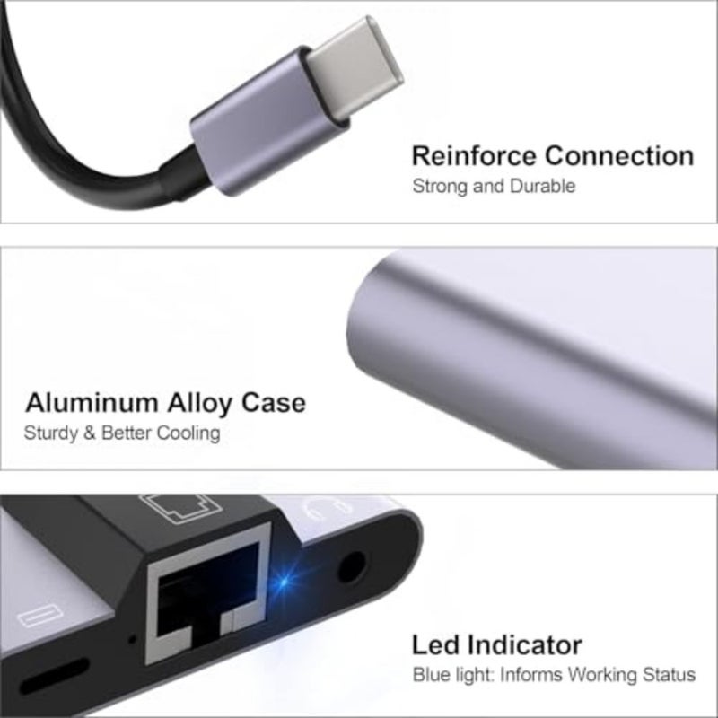 X-Spring USB to Ethernet Adapter, 3 in 1 Aluminum Network Adapter with RJ45 Port, LAN Connection Without Driver for Laptop and Desktop - Image 3
