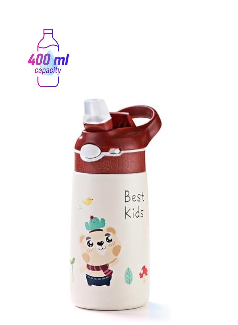 ميكسد زجاجات مياه للاطفال من الستانلس ستيل مع ماصة، زجاجة مياه معزولة بجدار مزدوج سعة 13.5 اونصة، تحافظ على المشروبات الساخنة والباردة، زجاجة للاطفال الصغار مع مقبض خالية من BPA للمدرسة للاولاد والبنات (د - Image 1